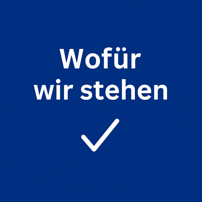 Blauer Hintergrund mit Häkchen und dem Schriftzug